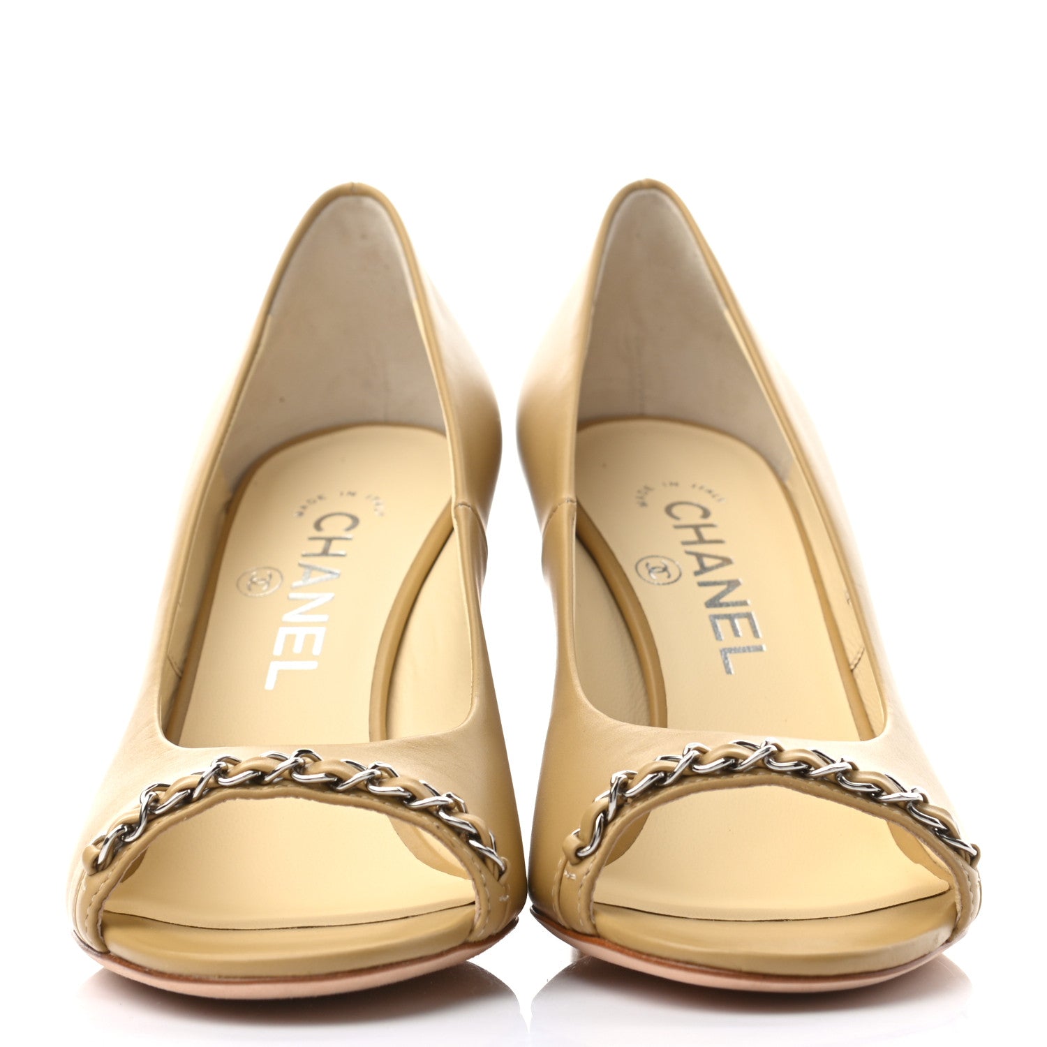 Chanel Calfskin Peep Toe CC Pumps 37 Beige 2 of 9