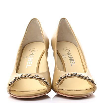 Chanel Calfskin Peep Toe CC Pumps 37 Beige 2 of 9
