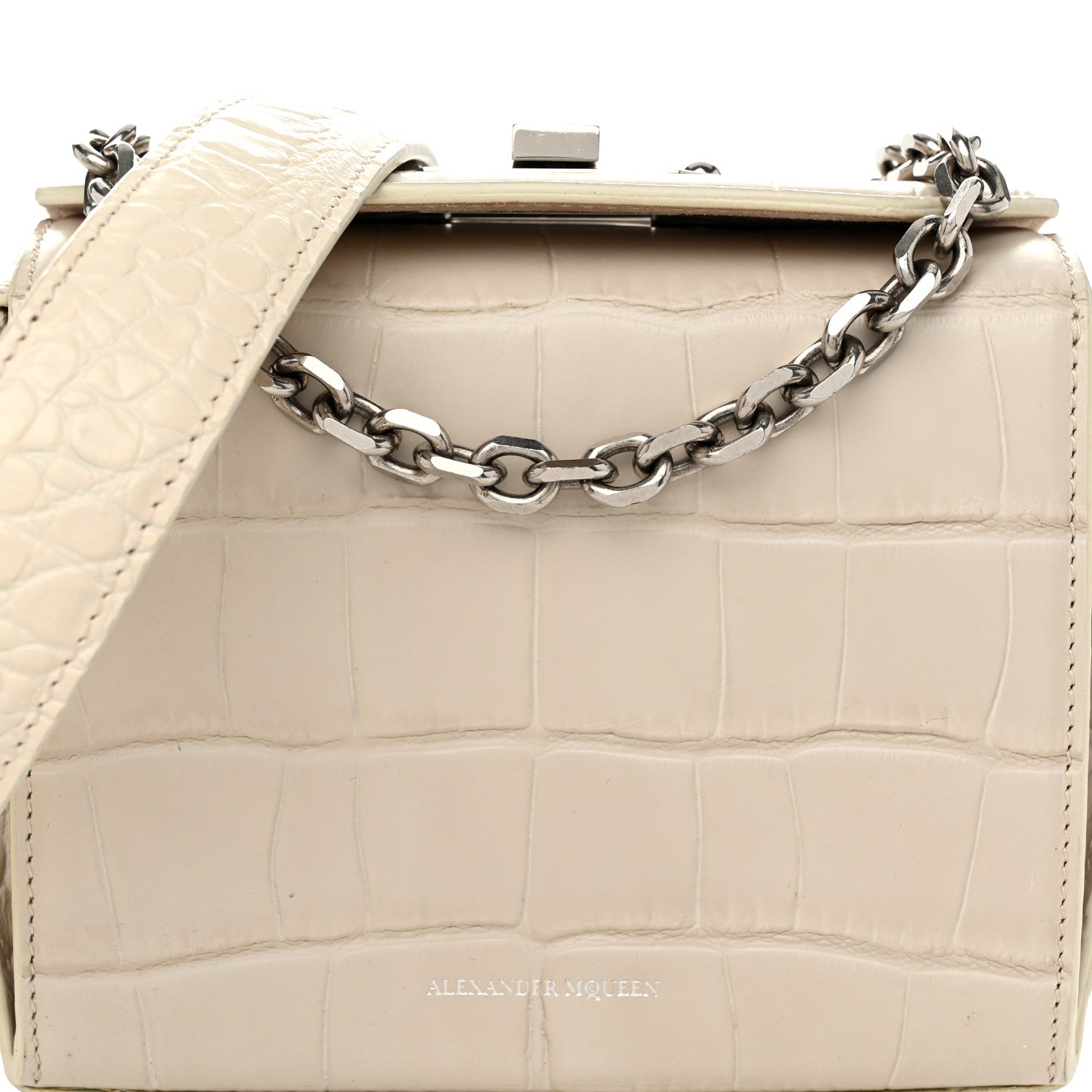 Alexander McQueen Calfskin Crocodile Embossed Box Shoulder Bag 16 White Bone 7 of 12