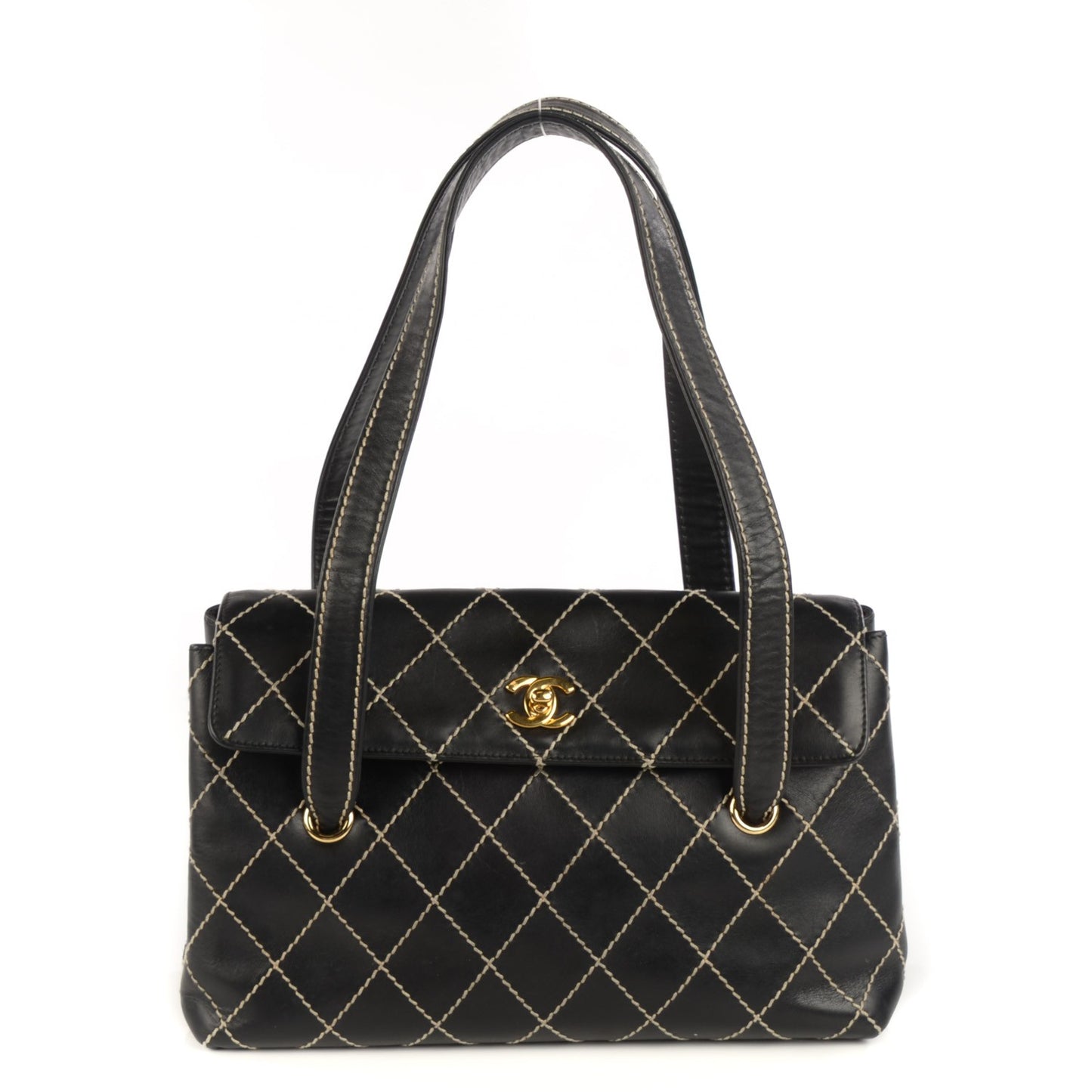Calfskin Wild Stitch Shoulder Bag Black