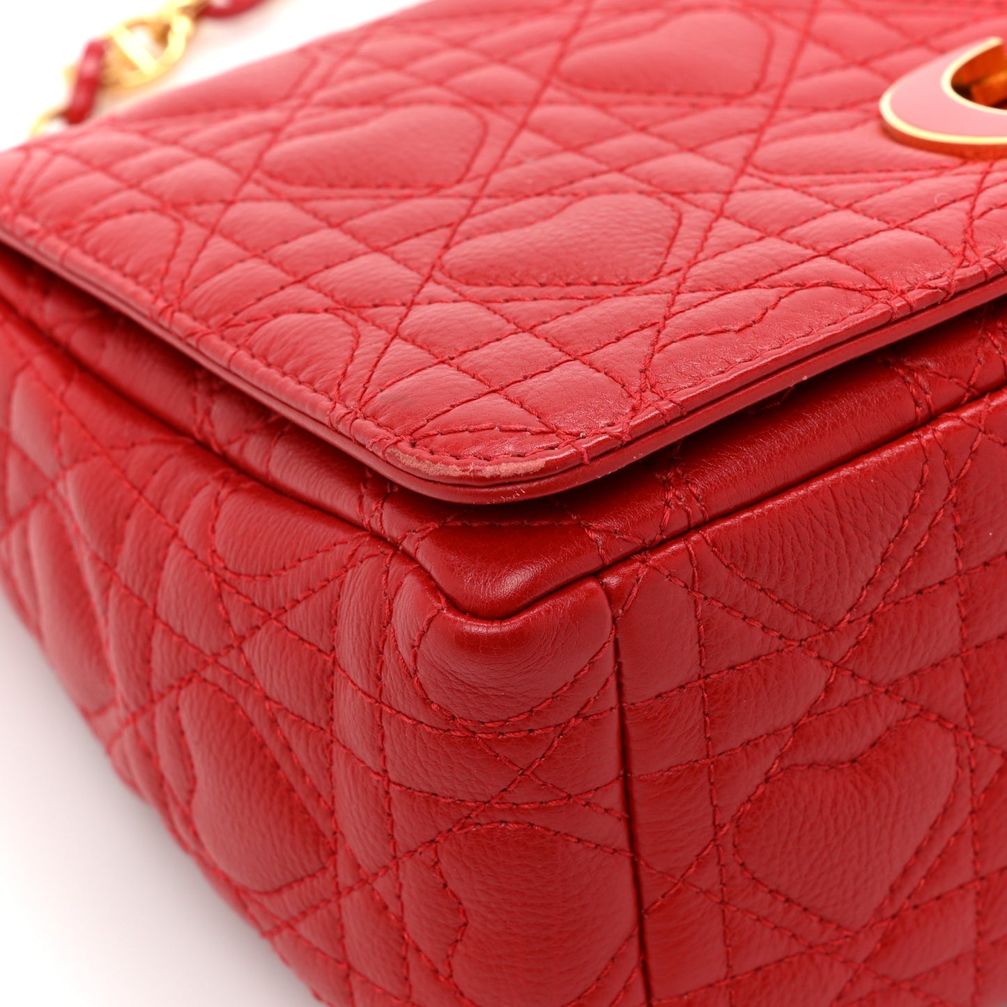 Calfskin Cannage Dioramour Caro Bag Bright Red
