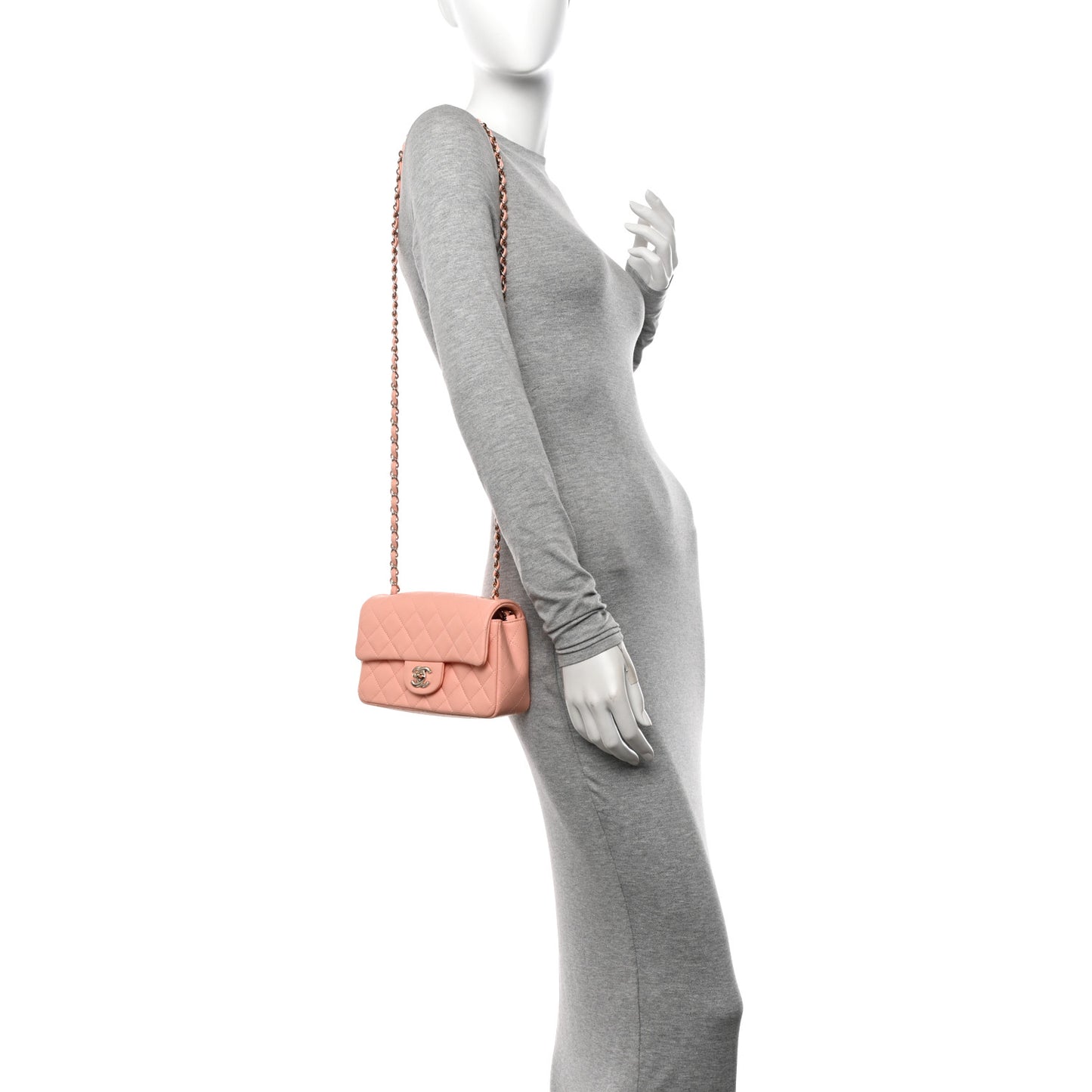 Lambskin Quilted Mini Rectangular Flap Light Pink