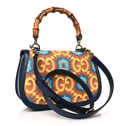 Gucci Calfskin Kaleidoscope Medium Bamboo 1947 Top Handle Bag Blue Orange Multicolor Blue Agata 3 of 8