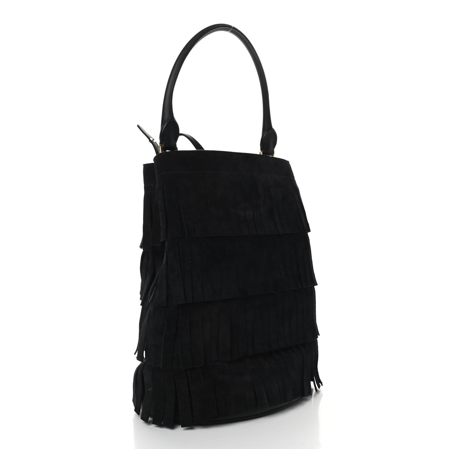 Prorsum Suede Fringe Bucket Bag Black