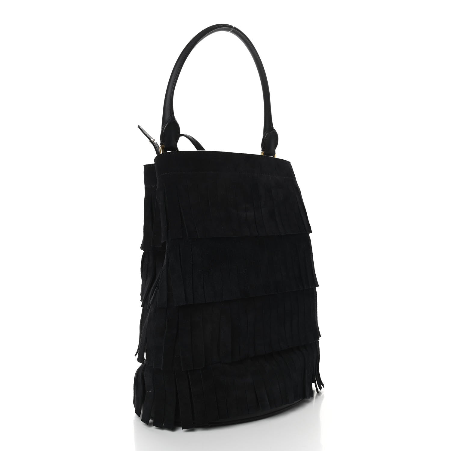 Burberry Prorsum Suede Fringe Bucket Bag Black 3 of 9