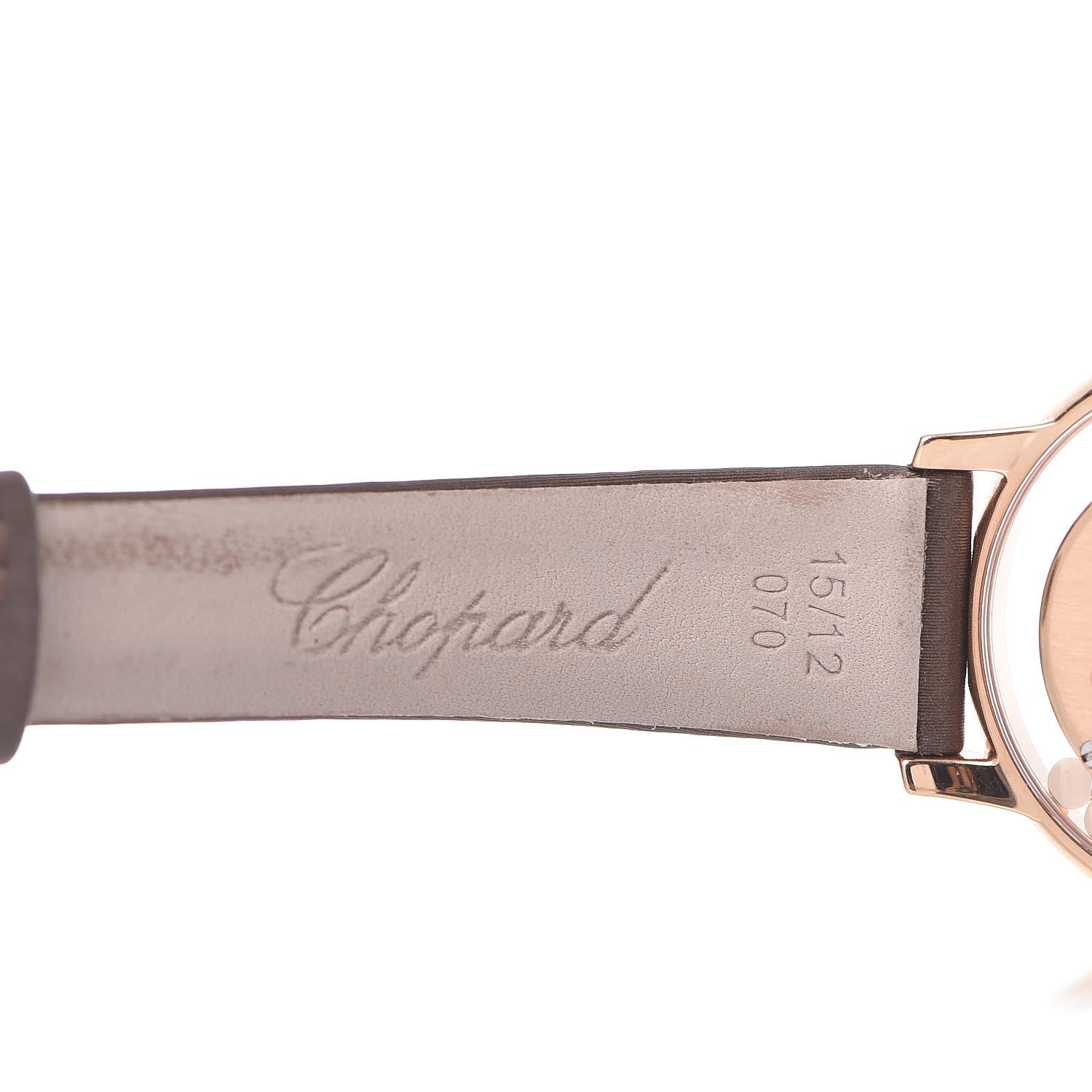 Chopard 18K Rose Gold Calfskin 7 Diamond 32mm Happy Diamonds Quartz Watch 8 of 13