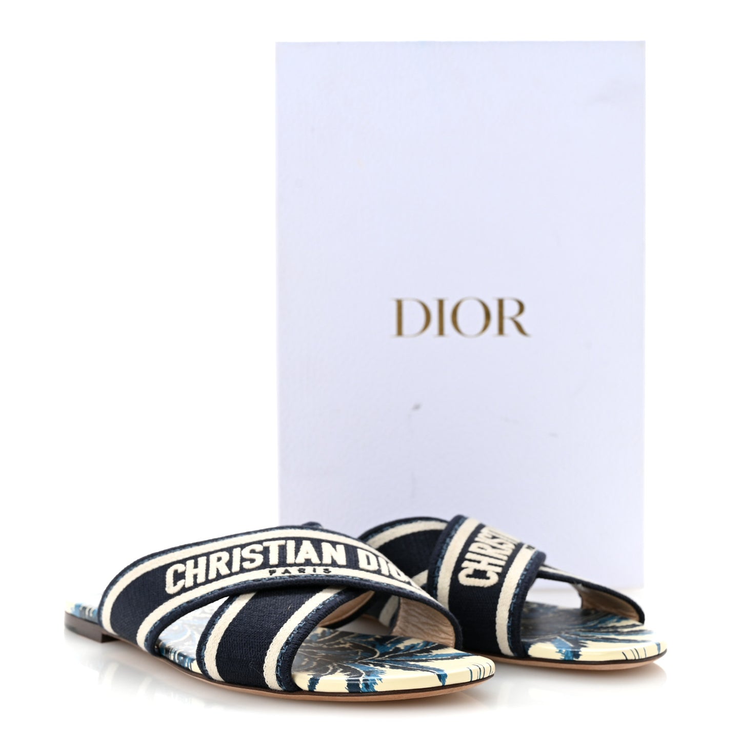Canvas Palms Embroidered Dway Criss Cross Slide Sandals 38.5 Indigo Blue