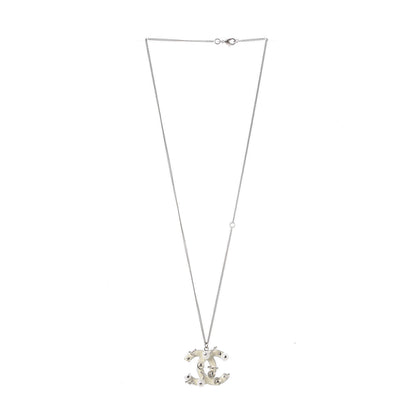Chanel Enamel Beaded CC Necklace Silver White 3 of 6