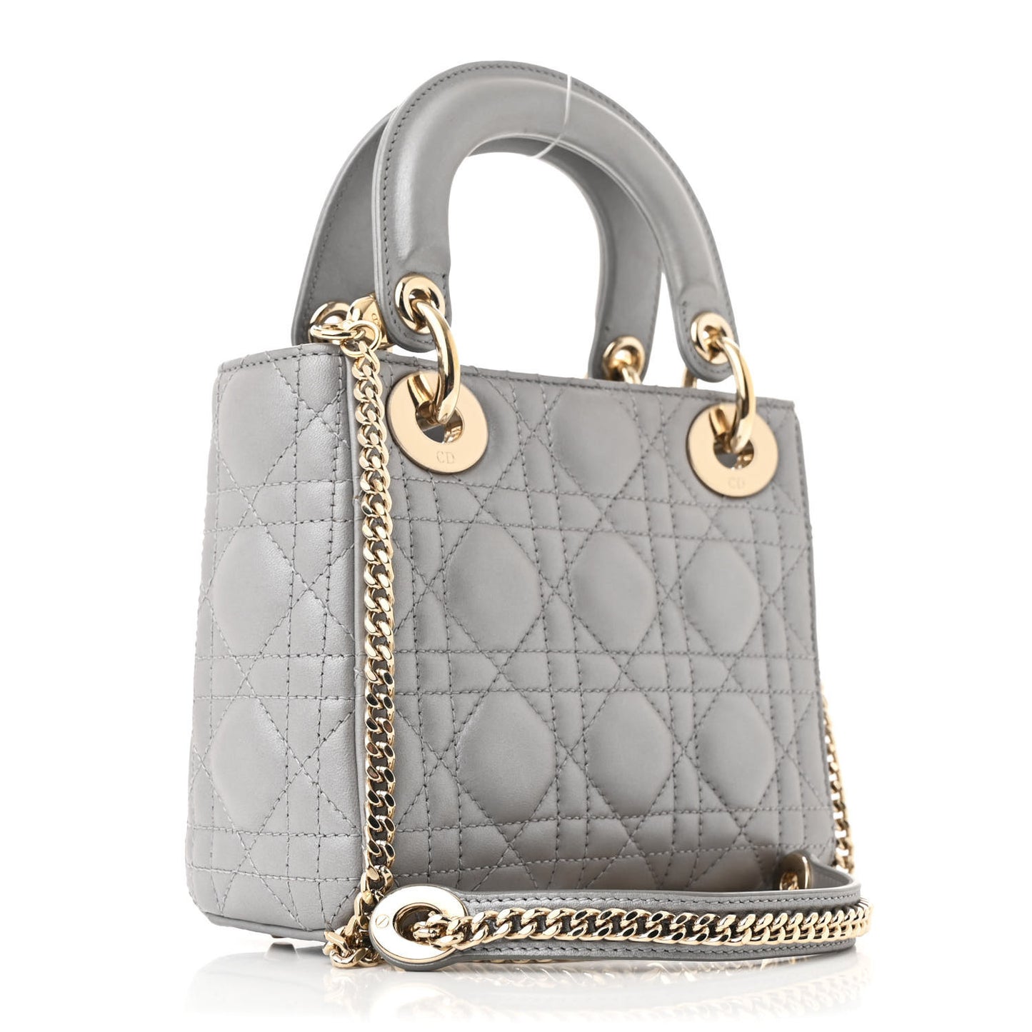Metallic Lambskin Cannage Mini Lady Dior Grey
