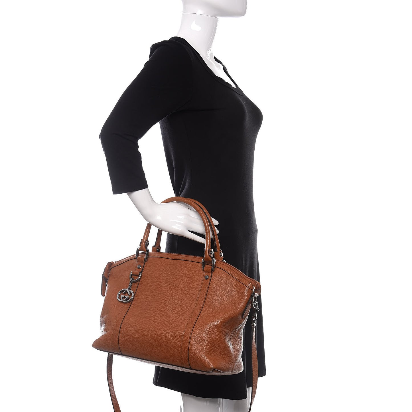 Pebbled Calfskin Medium GG Convertible Dome Satchel Brown