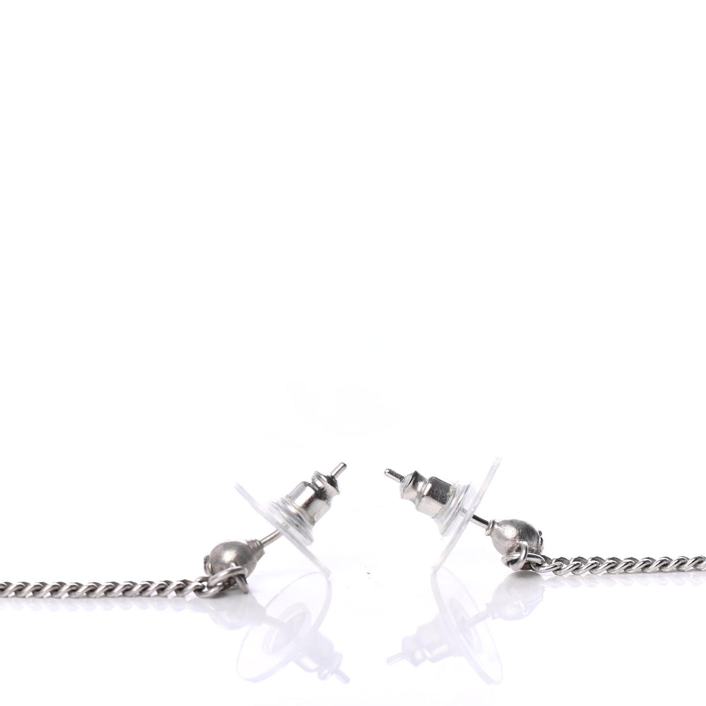 Baguette Crystal CC Drop Earrings Silver
