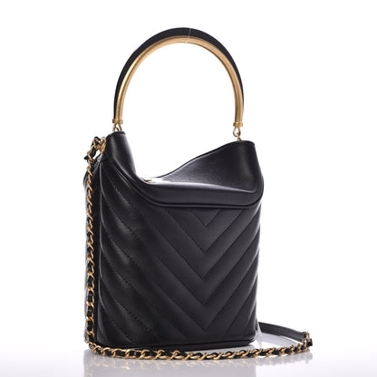 Chanel Lambskin Chevron Quilted Handle With Chic Bucket Bag Black 3 of 8