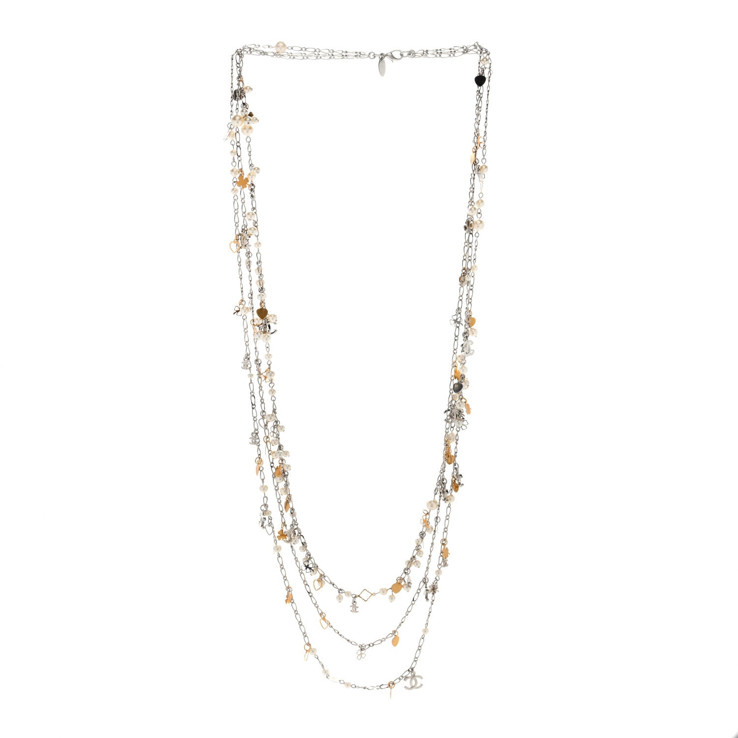 Chanel Pearl CC Lucky Charms Long Necklace Silver 2 of 3