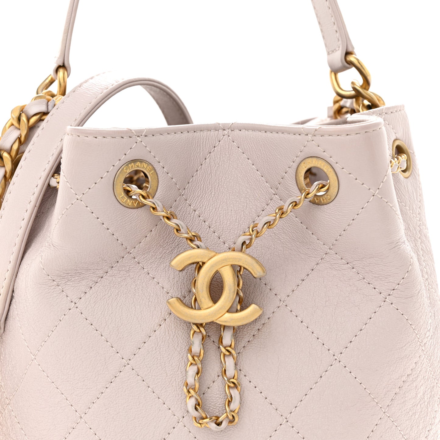 Shiny Lambskin Quilted Fashion Therapy Bucket Drawstring Bag Light Pink
