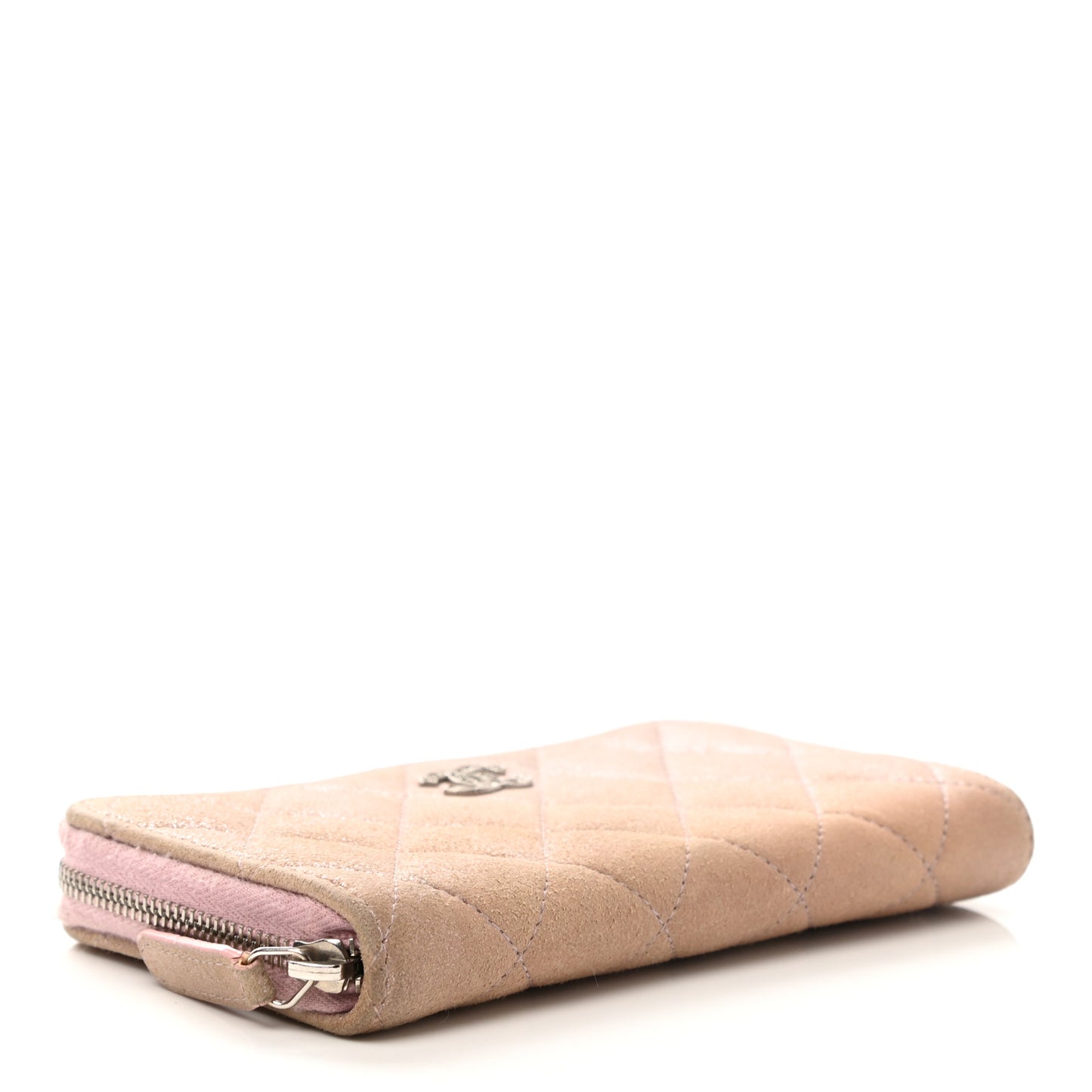 Metallic Lambskin Quilted Gusset Wallet Pink