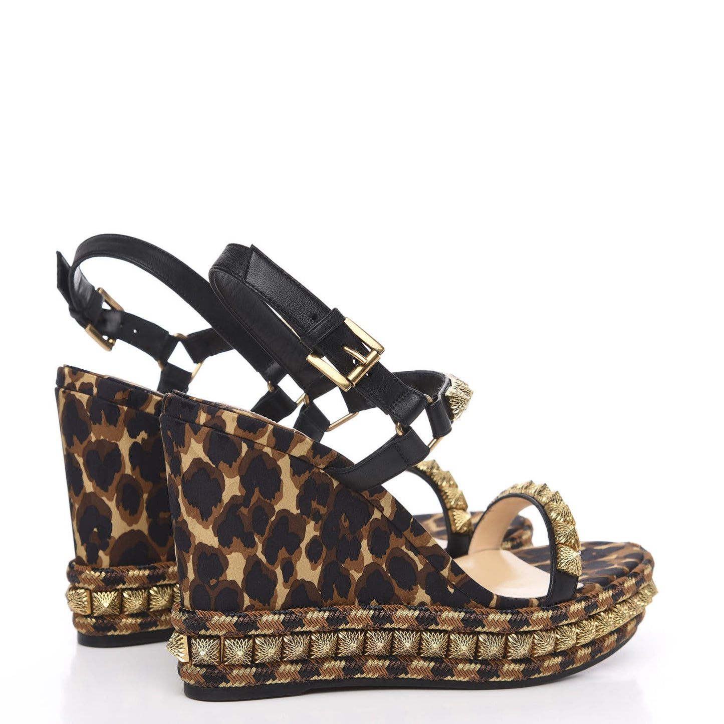 Nappa Silk Leopard Pira Ryad 110 Wedge Sandals 40 Black Marron