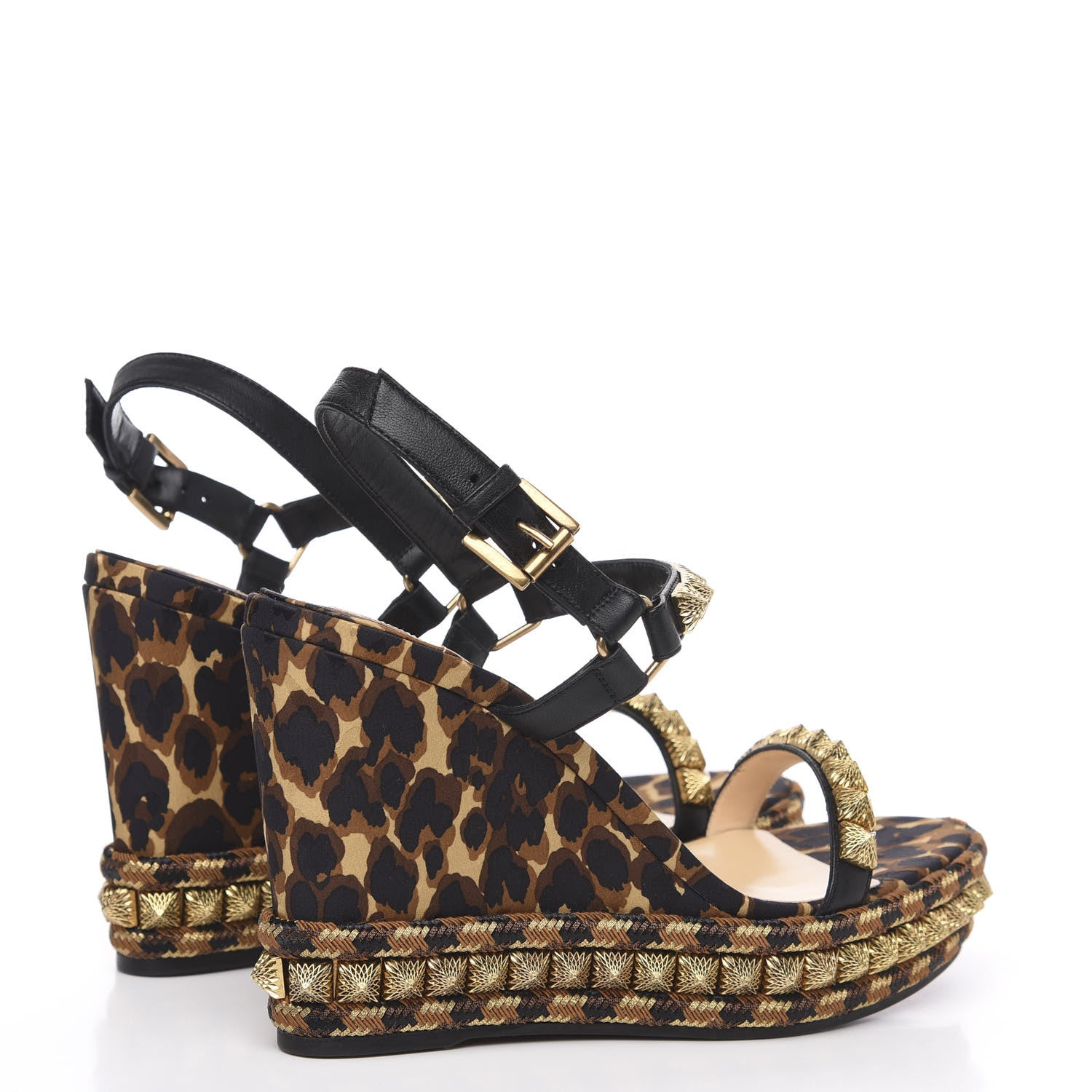 Christian Louboutin Nappa Silk Leopard Pira Ryad 110 Wedge Sandals 40 Black Marron 4 of 8