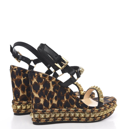 Christian Louboutin Nappa Silk Leopard Pira Ryad 110 Wedge Sandals 40 Black Marron 4 of 8