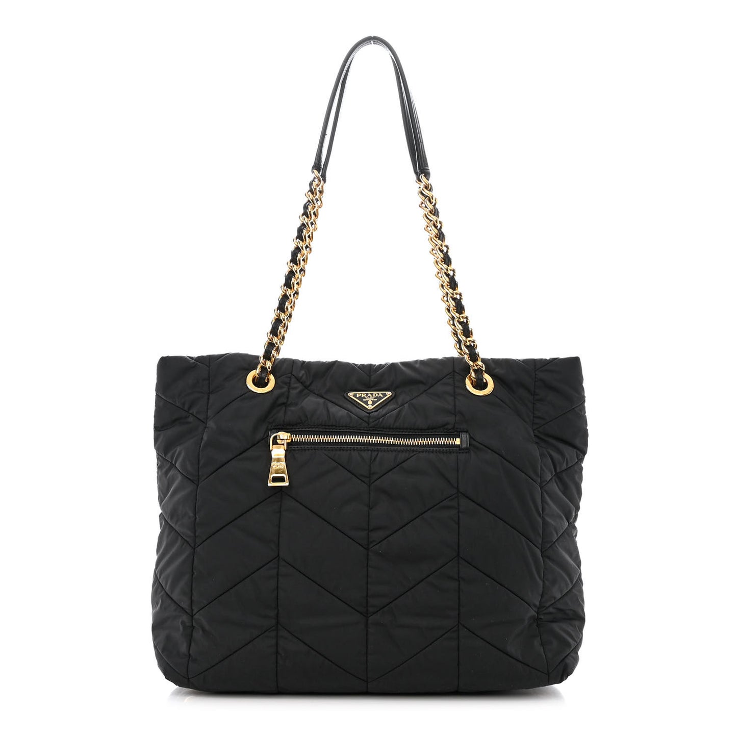 Tessuto Nylon Chevron Quilted Chain Tote Black