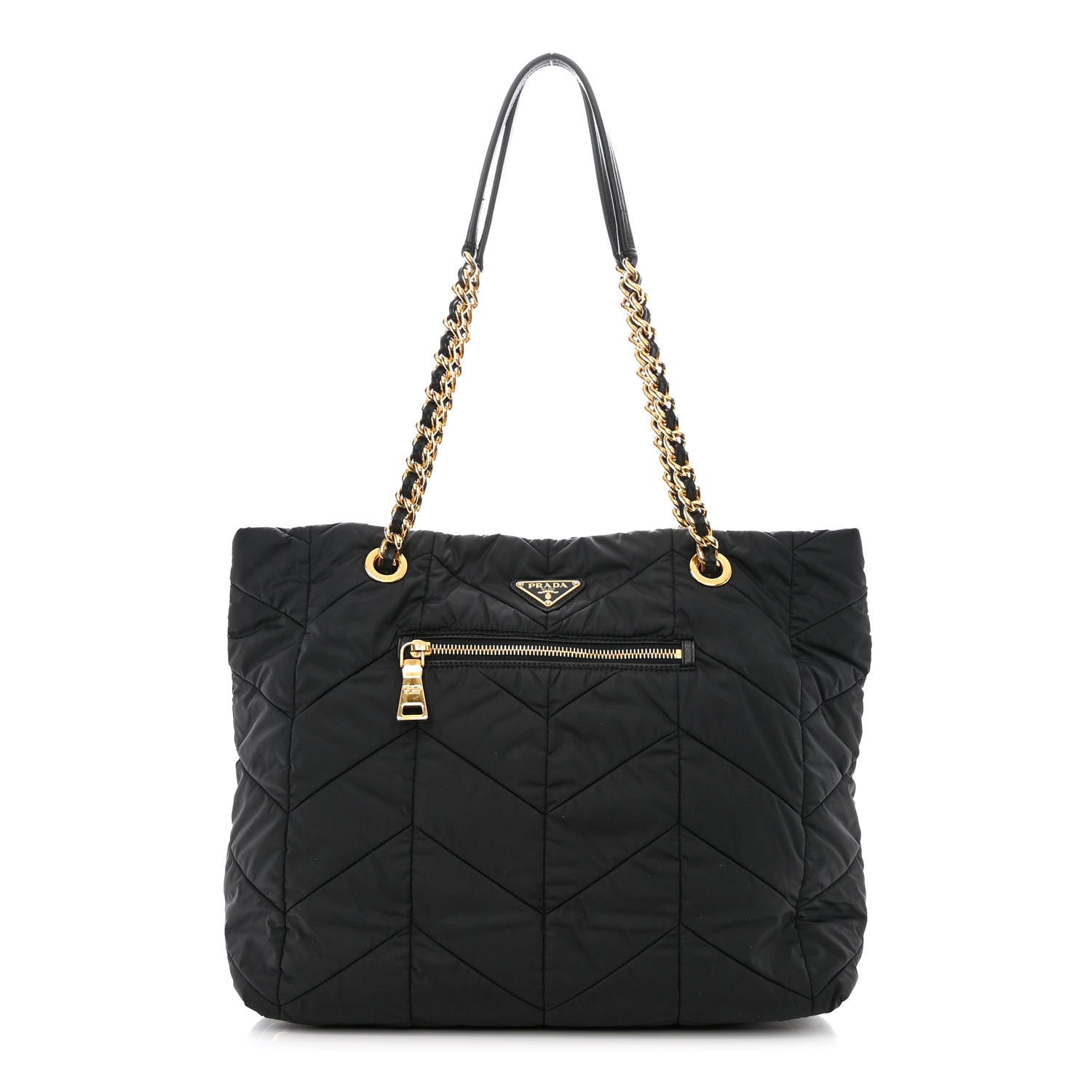 Prada Tessuto Nylon Chevron Quilted Chain Tote Black 1 of 13
