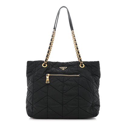 Prada Tessuto Nylon Chevron Quilted Chain Tote Black 1 of 13