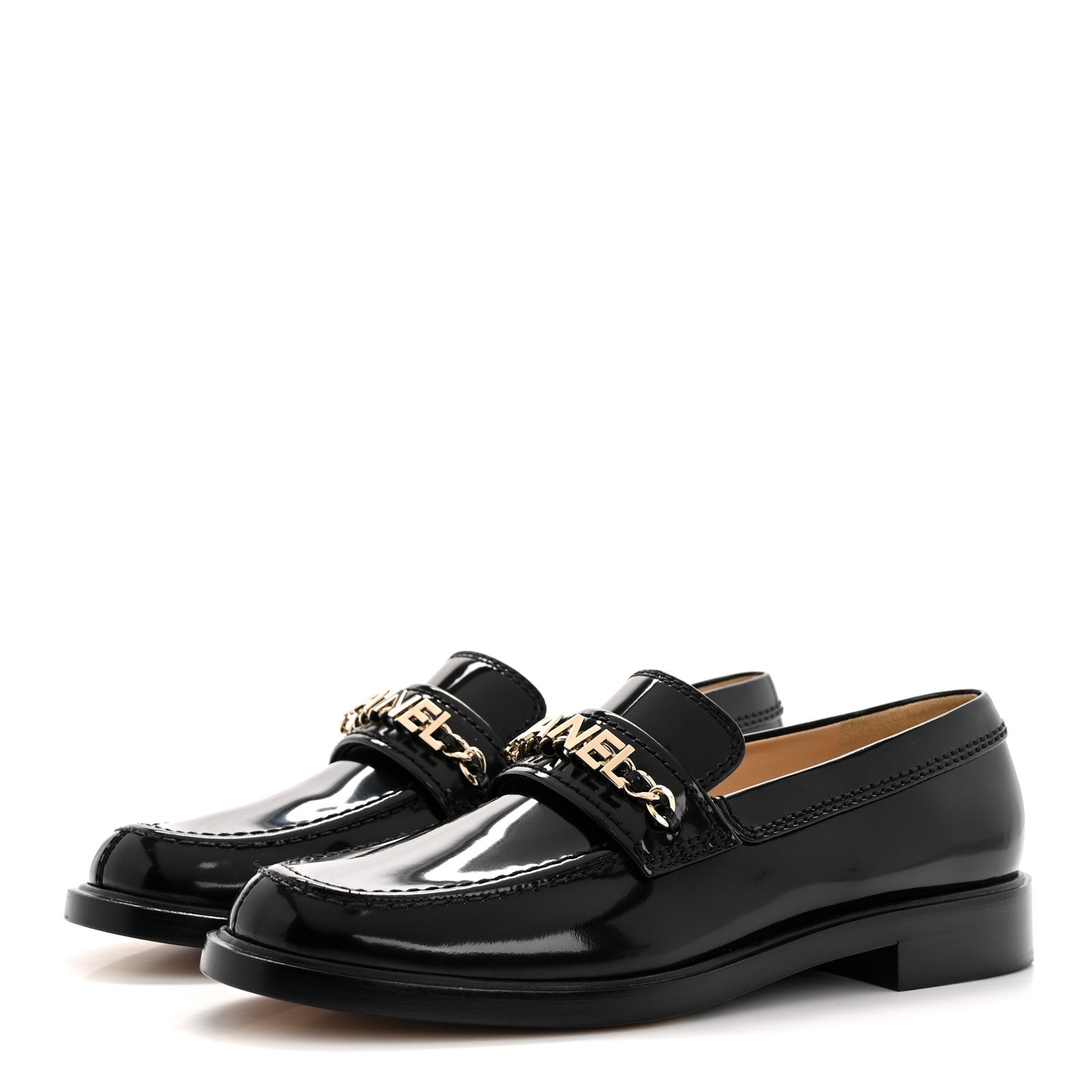 Chanel Shiny Calfskin Logo Loafers 39.5 Black 4 of 10