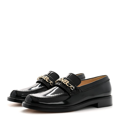 Chanel Shiny Calfskin Logo Loafers 39.5 Black 4 of 10