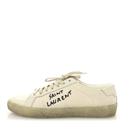 Saint Laurent Distressed Canvas Court Classic Sneakers 37 Panna 1 of 9