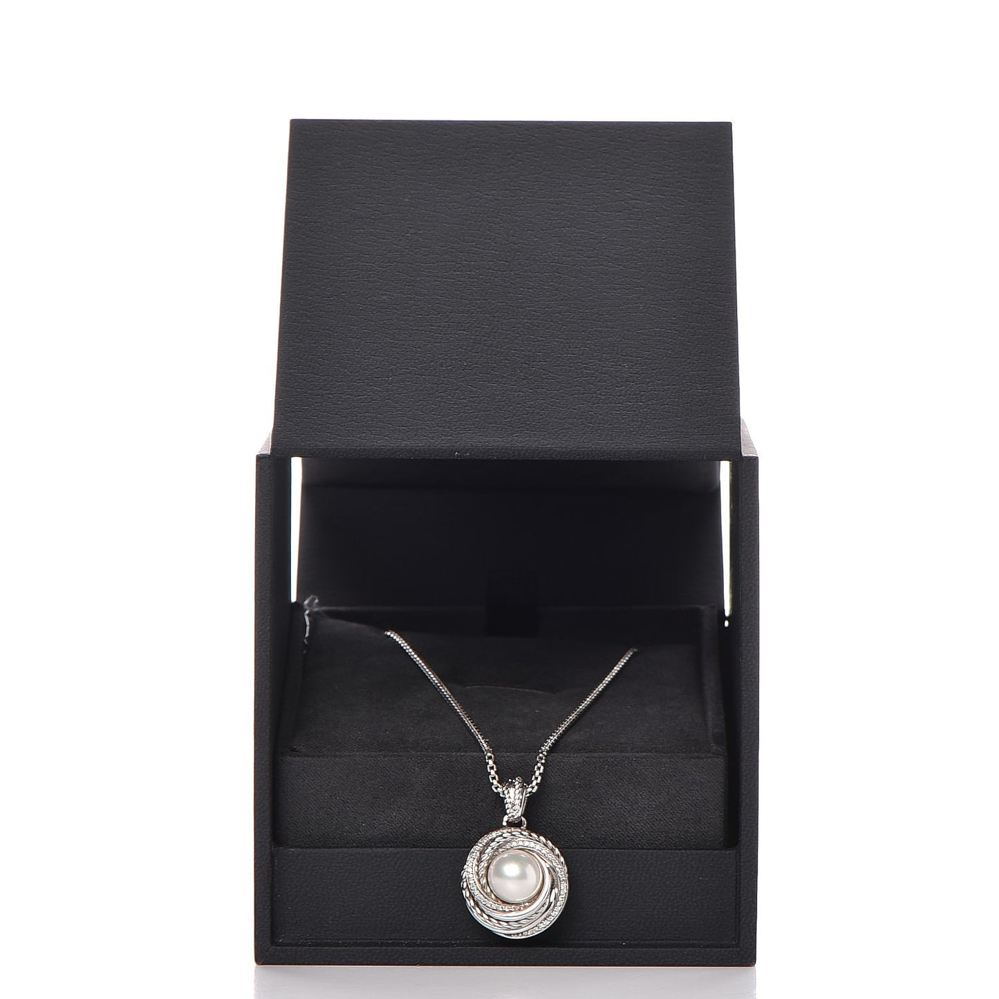 Sterling Silver Diamond Pearl 8mm Crossover Pendant Necklace