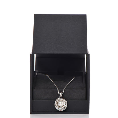 David Yurman Sterling Silver Diamond Pearl 8mm Crossover Pendant Necklace 7 of 8
