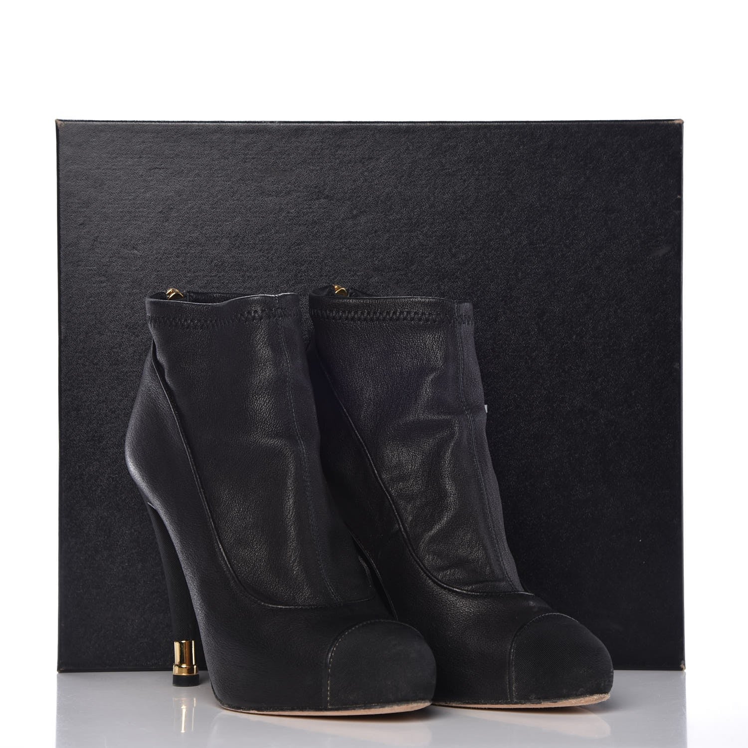 Chanel Sheepskin Grosgrain Cap Toe Ankle Boots 38 Black 10 of 10