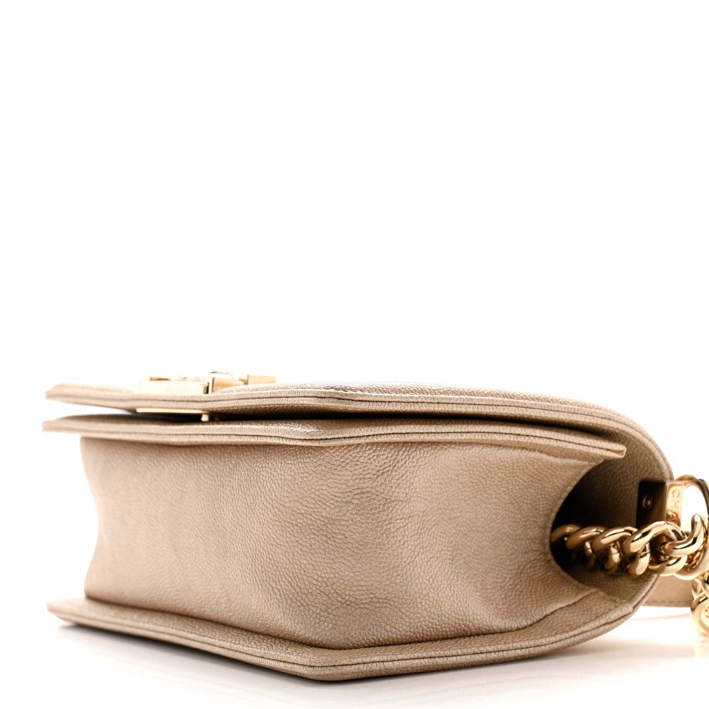 Iridescent Caviar Chevron Quilted Small Boy Flap Beige