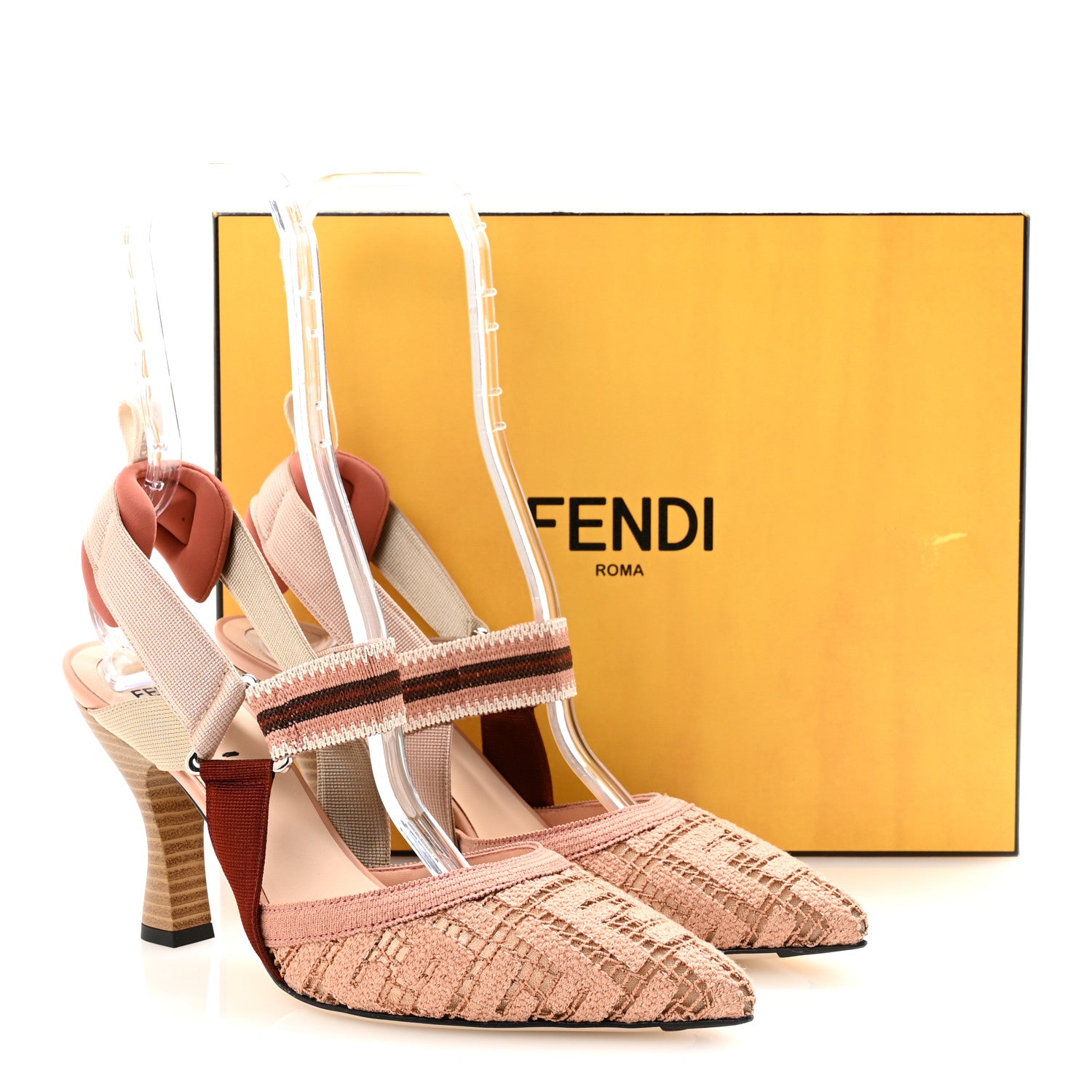 Fendi Mesh Embroidered FF Colibri 85mm Slingback Pumps 39.5 Rose