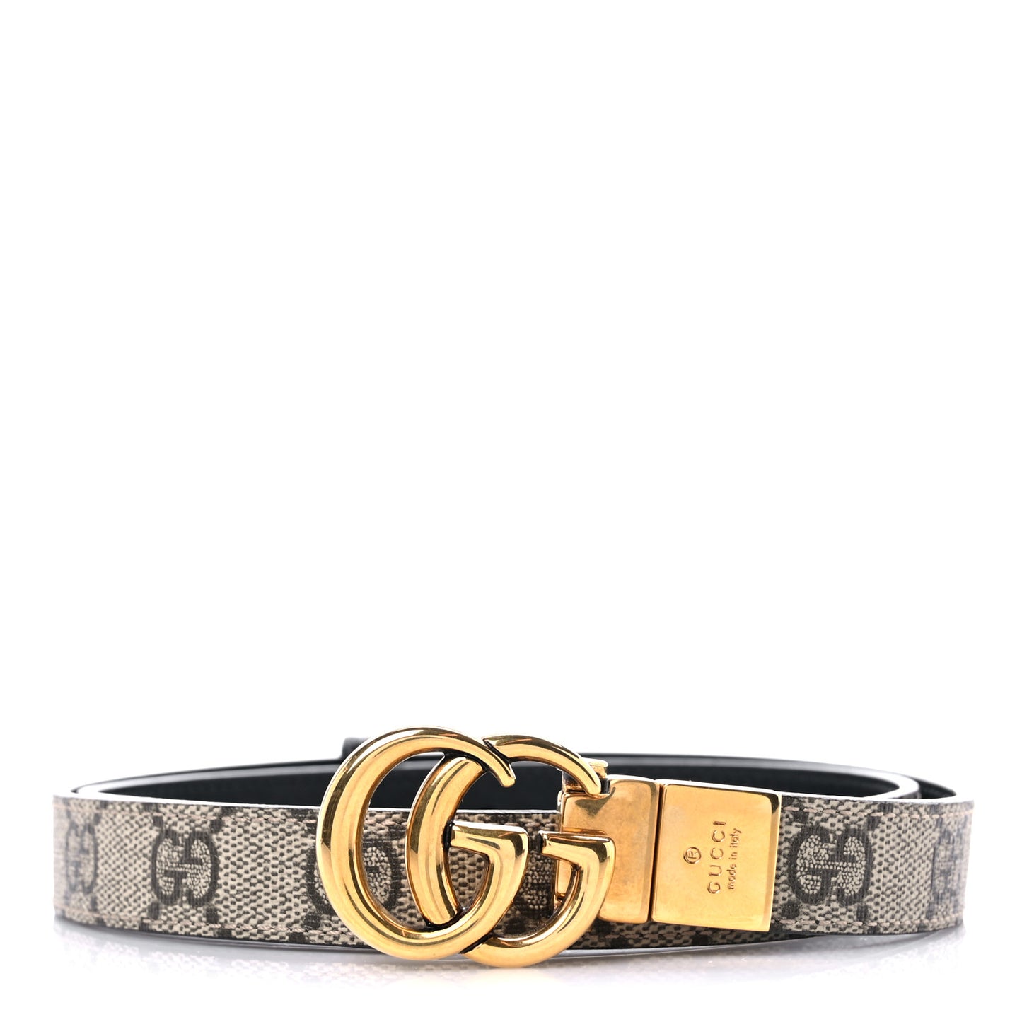Calfskin GG Supreme Monogram Double G Reversible 20mm Belt 75 30 Beige New Acero