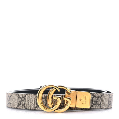 Gucci Calfskin GG Supreme Monogram Double G Reversible 20mm Belt 75 30 Beige New Acero 1 of 5
