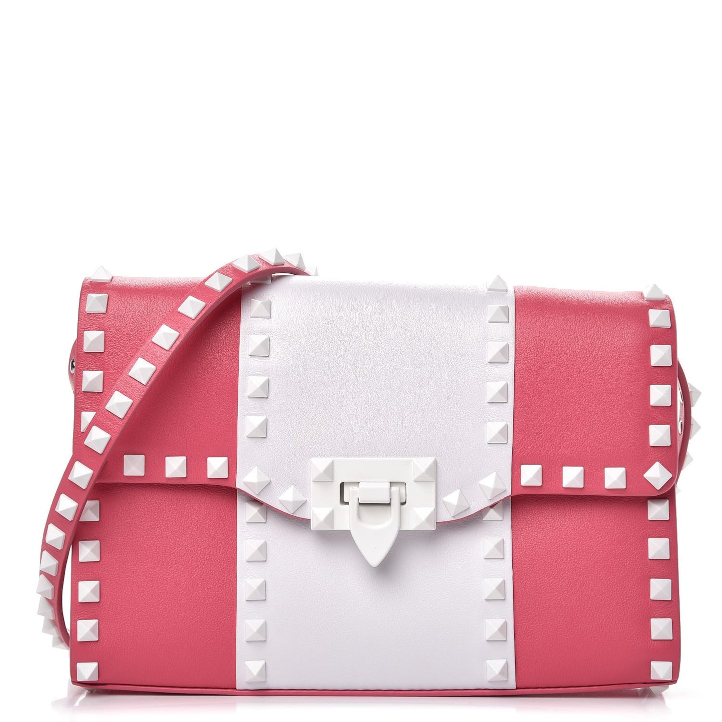 Vitello Colorblock Medium Free Rockstud Flip Lock Crossbody Bag Shadow Pink Optic White
