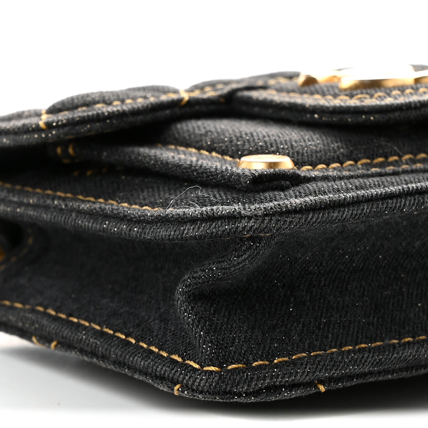 Denim Quilted Double You Card Holder On Chain Black Golden