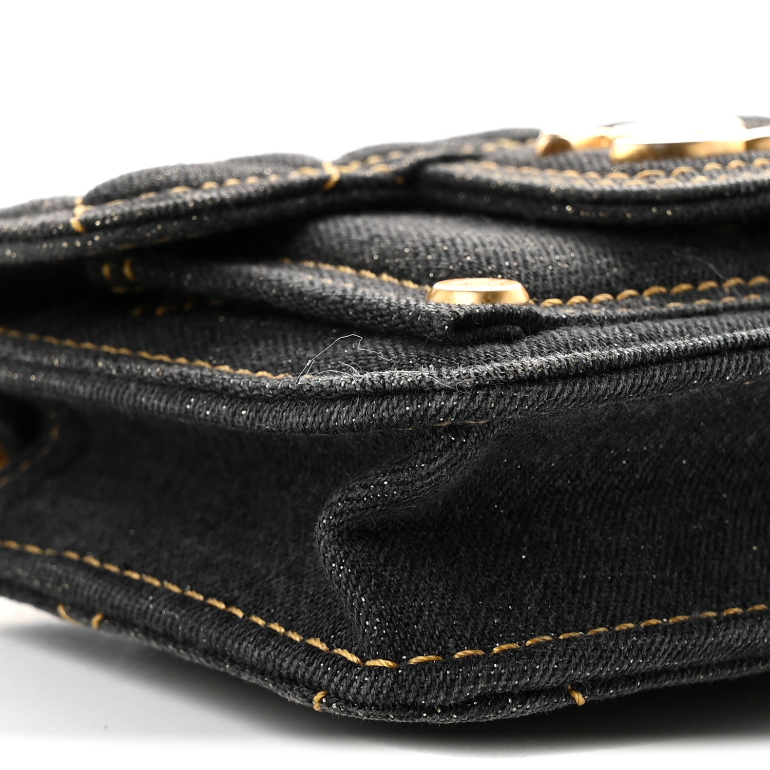 Chanel Denim Quilted Double You Card Holder On Chain Black Golden 9 of 10