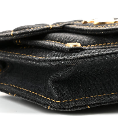 Chanel Denim Quilted Double You Card Holder On Chain Black Golden 9 of 10
