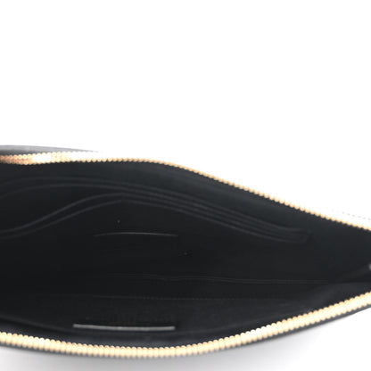 Saint Laurent Calfskin Crocodile Embossed Tiny Monogram Zipped Tablet Holder Black 4 of 9