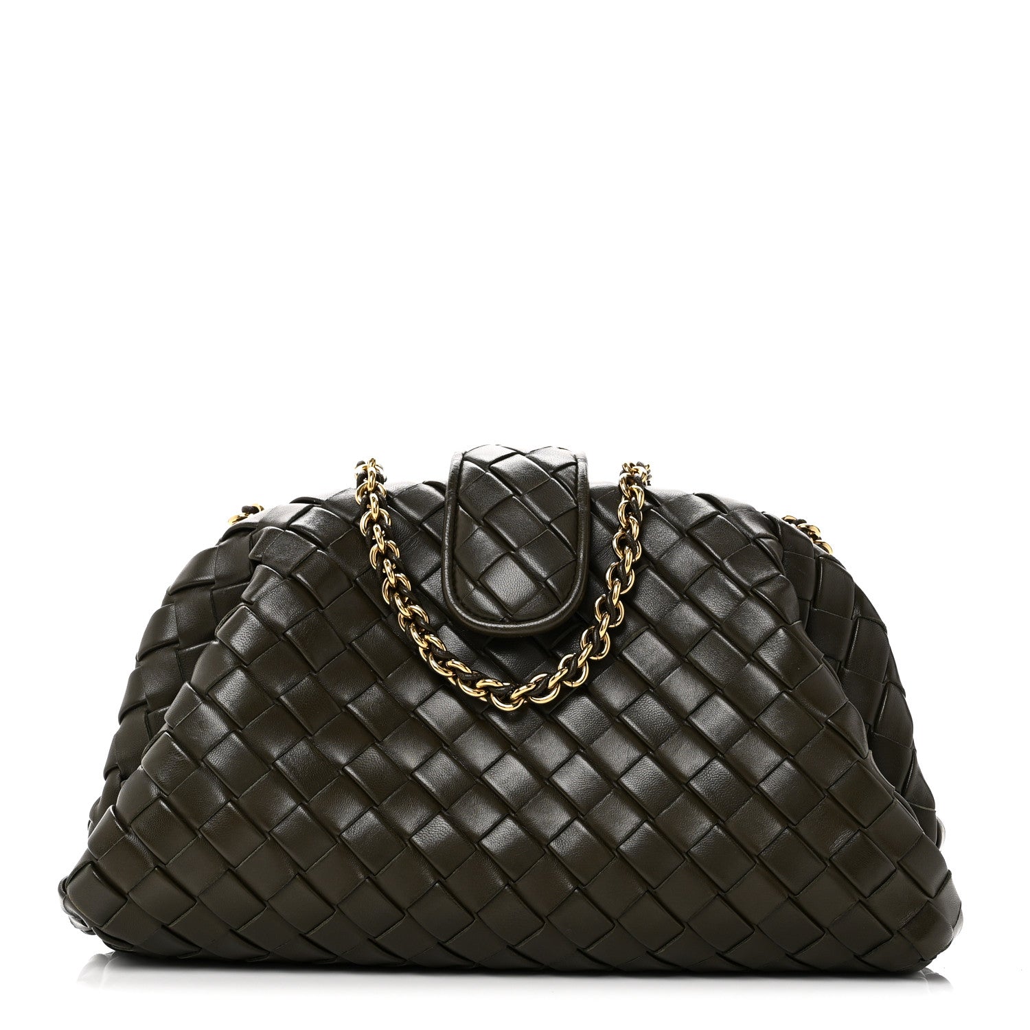 Bottega Veneta Nappa Intrecciato Teen The Lauren 1980 Clutch With Chain Khaki 1 of 10