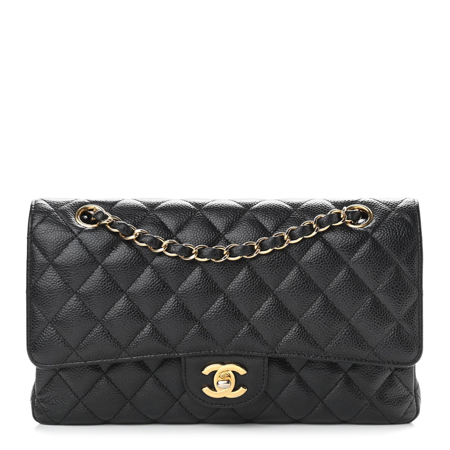 Caviar Quilted Medium Double Flap Black