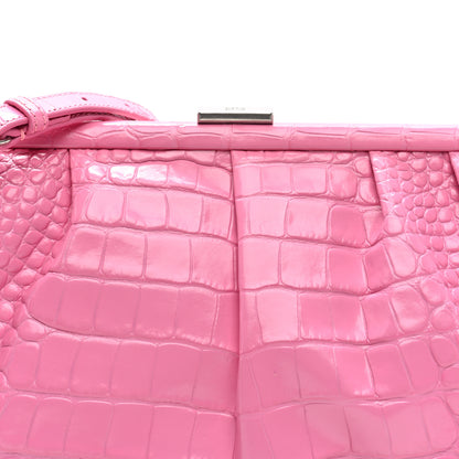 Balenciaga Shiny Supple Calfskin Logo Crocodile Embossed XL Cloud Clutch Pink 7 of 9