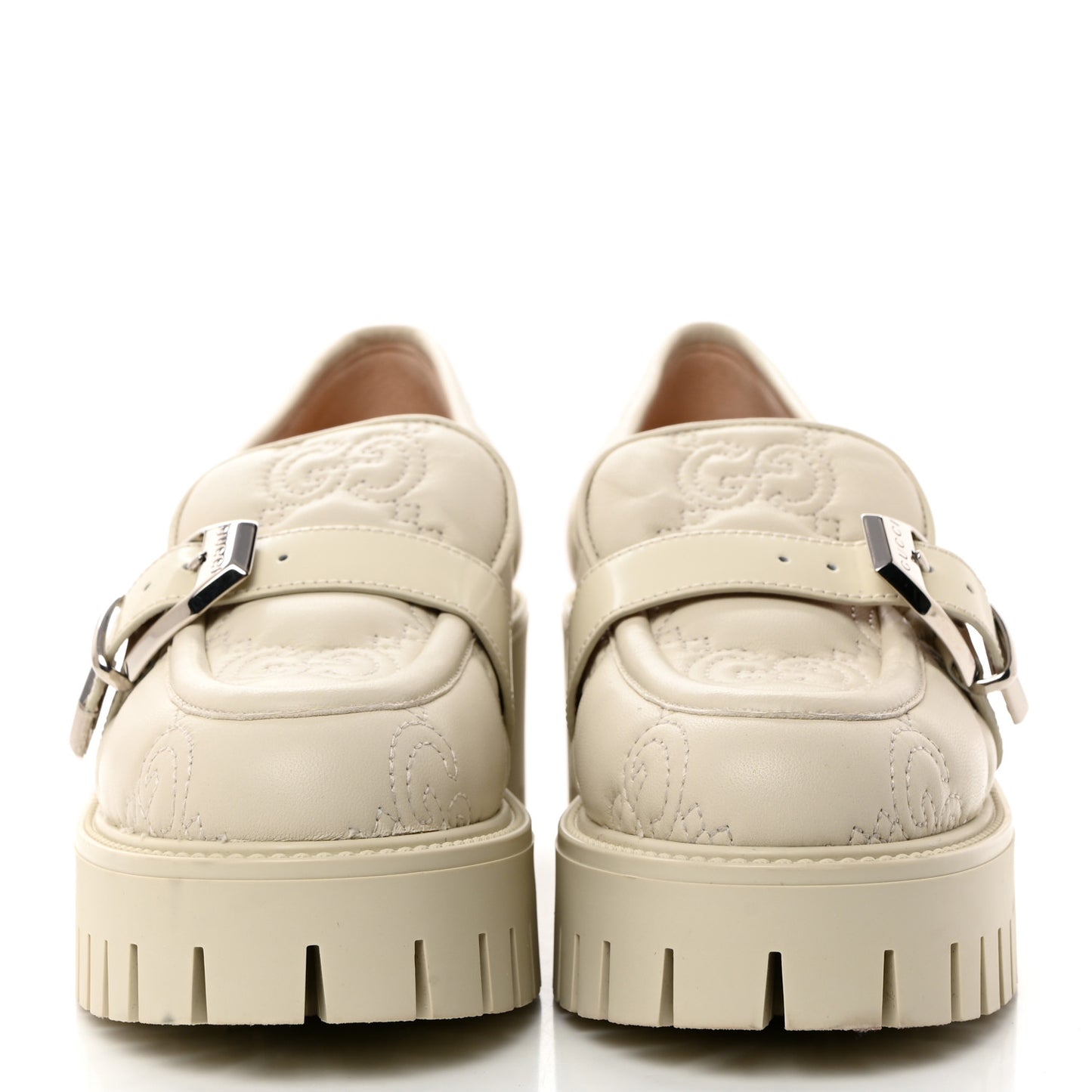 Nappa Cordovan Lux GG Matelasse Buckled Platform Lug Sole 60mm Loafers 38.5 Milk White