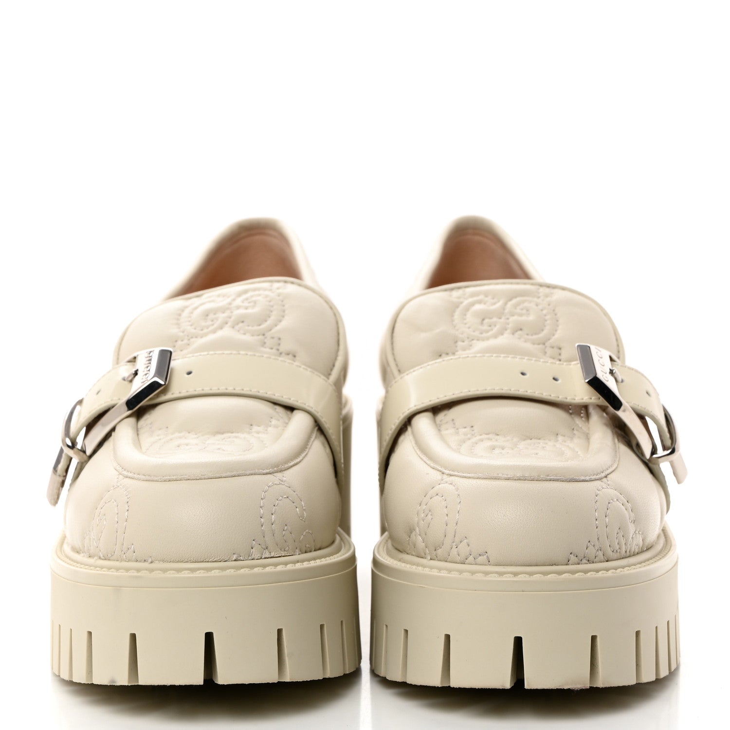 Gucci Nappa Cordovan Lux GG Matelasse Buckled Platform Lug Sole 60mm Loafers 38.5 Milk White 2 of 9