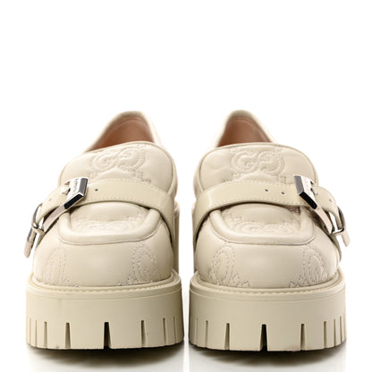 Gucci Nappa Cordovan Lux GG Matelasse Buckled Platform Lug Sole 60mm Loafers 38.5 Milk White 2 of 9