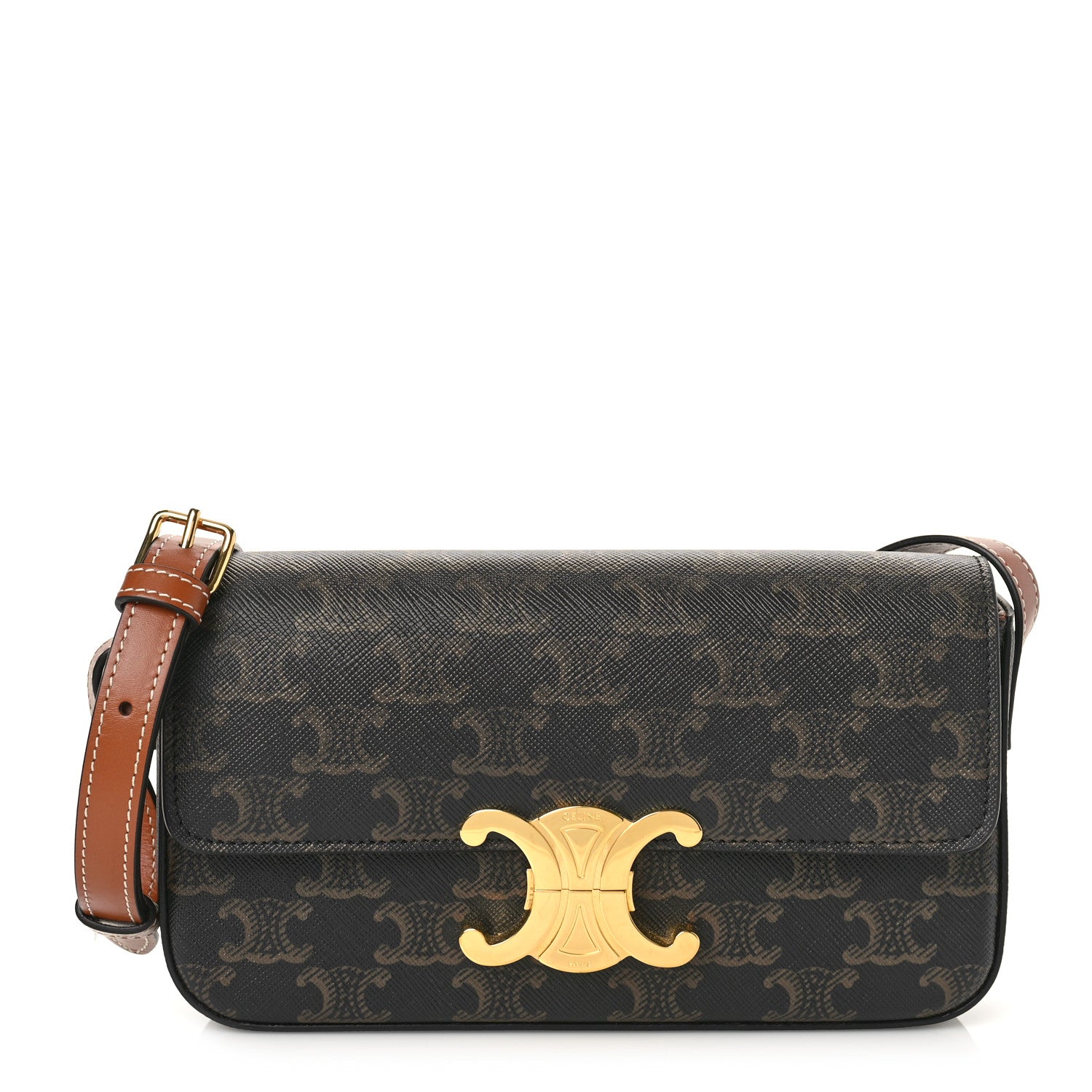 Celine Canvas Calfskin Triomphe Shoulder Bag Tan 1 of 8
