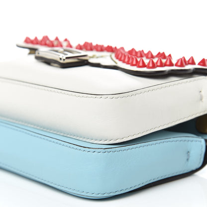 Fendi Vitello Dolce Flowers and Bows Bi-Color Scalloped Micro Double Baguette White Turchese Pallido Multicolor 8 of 15
