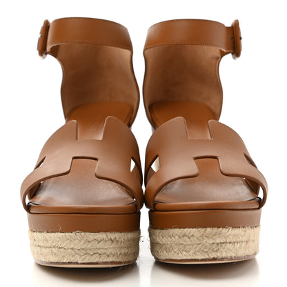 Hermes Goatskin Doll 60 Espadrille Wedge Sandals 37 Gold 2 of 13