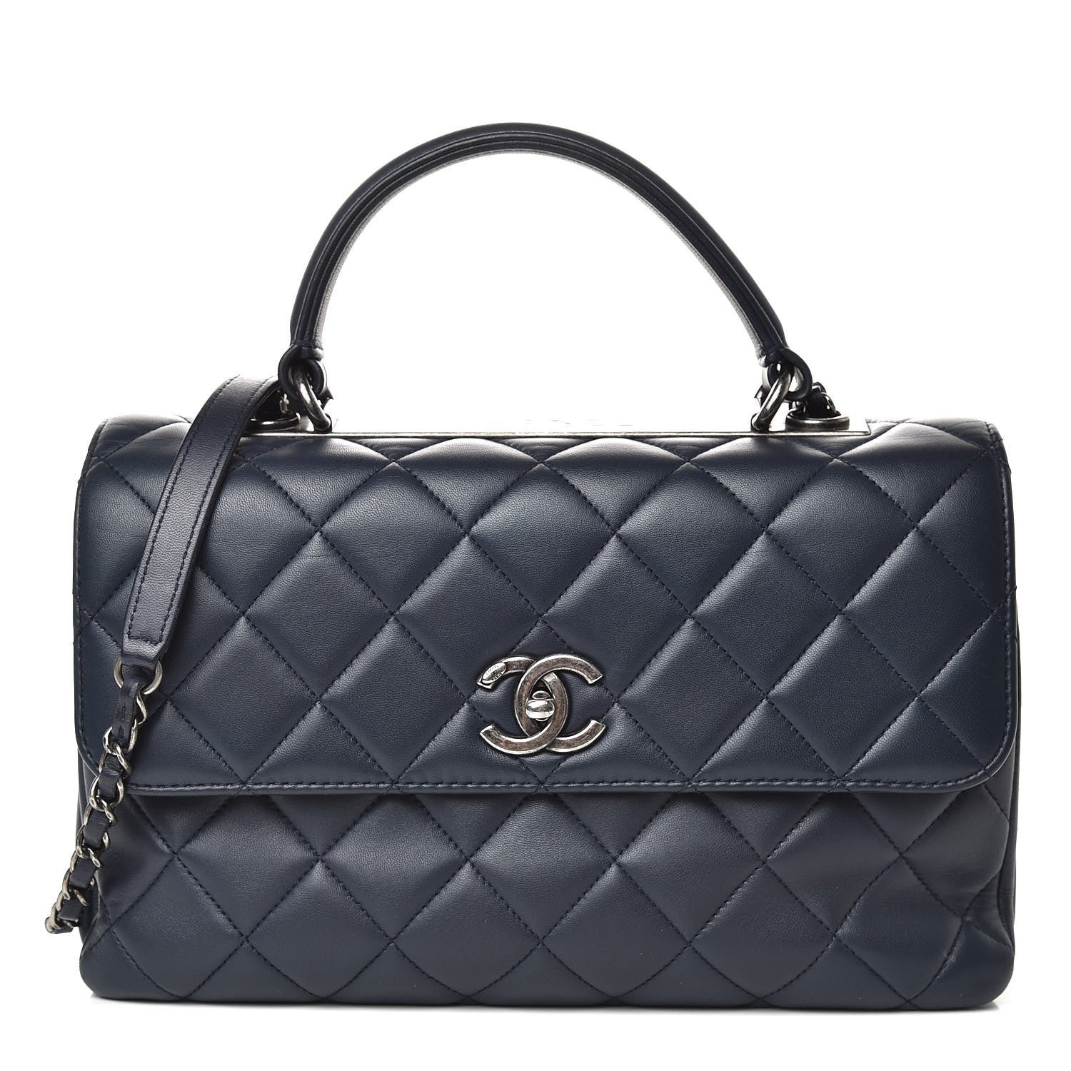 Chanel Lambskin Quilted Medium Trendy CC Flap Dual Handle Bag Navy Blue 1 of 11